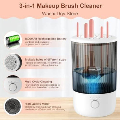 Elektrischer Make-up-Pinselreiniger, 6500 U/min, Automatischer Make-up-Pinselreinigungsmaschine, Tragbares Design mit 1800 mAh Akku, Perfektes Geschenk für Make-up-Liebhaber