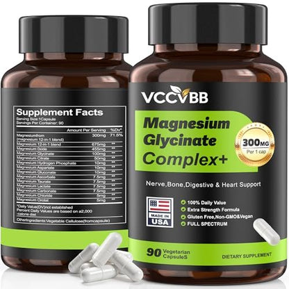 Magnesium Komplex – Magnesium Glycinat, Elementares Magnesium mit Oxid, Taurat, Citrat, Orotat & Aspartat – Unterstützt Muskelentspannung, Herzgesundheit, Schlaf & Energie | Vegan (300 mg)