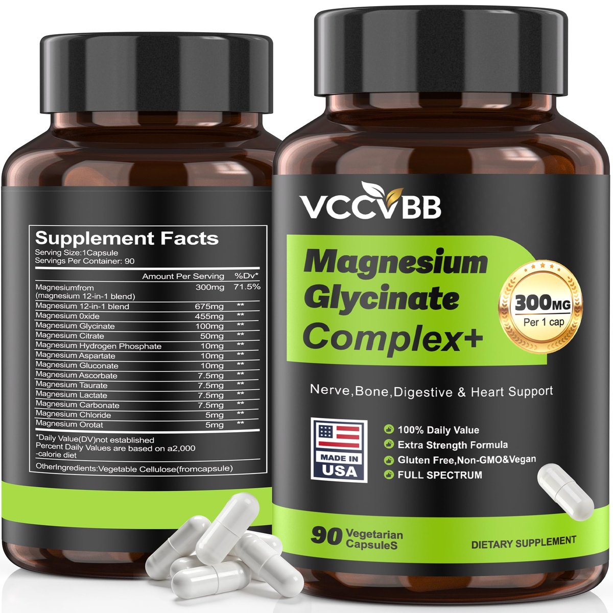 Magnesium Komplex – Magnesium Glycinat, Elementares Magnesium mit Oxid, Taurat, Citrat, Orotat & Aspartat – Unterstützt Muskelentspannung, Herzgesundheit, Schlaf & Energie | Vegan (300 mg)