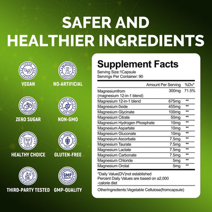 Magnesium Komplex – Magnesium Glycinat, Elementares Magnesium mit Oxid, Taurat, Citrat, Orotat & Aspartat – Unterstützt Muskelentspannung, Herzgesundheit, Schlaf & Energie | Vegan (300 mg)
