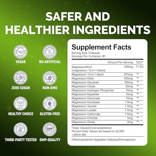 Magnesium Komplex – Magnesium Glycinat, Elementares Magnesium mit Oxid, Taurat, Citrat, Orotat & Aspartat – Unterstützt Muskelentspannung, Herzgesundheit, Schlaf & Energie | Vegan (300 mg)