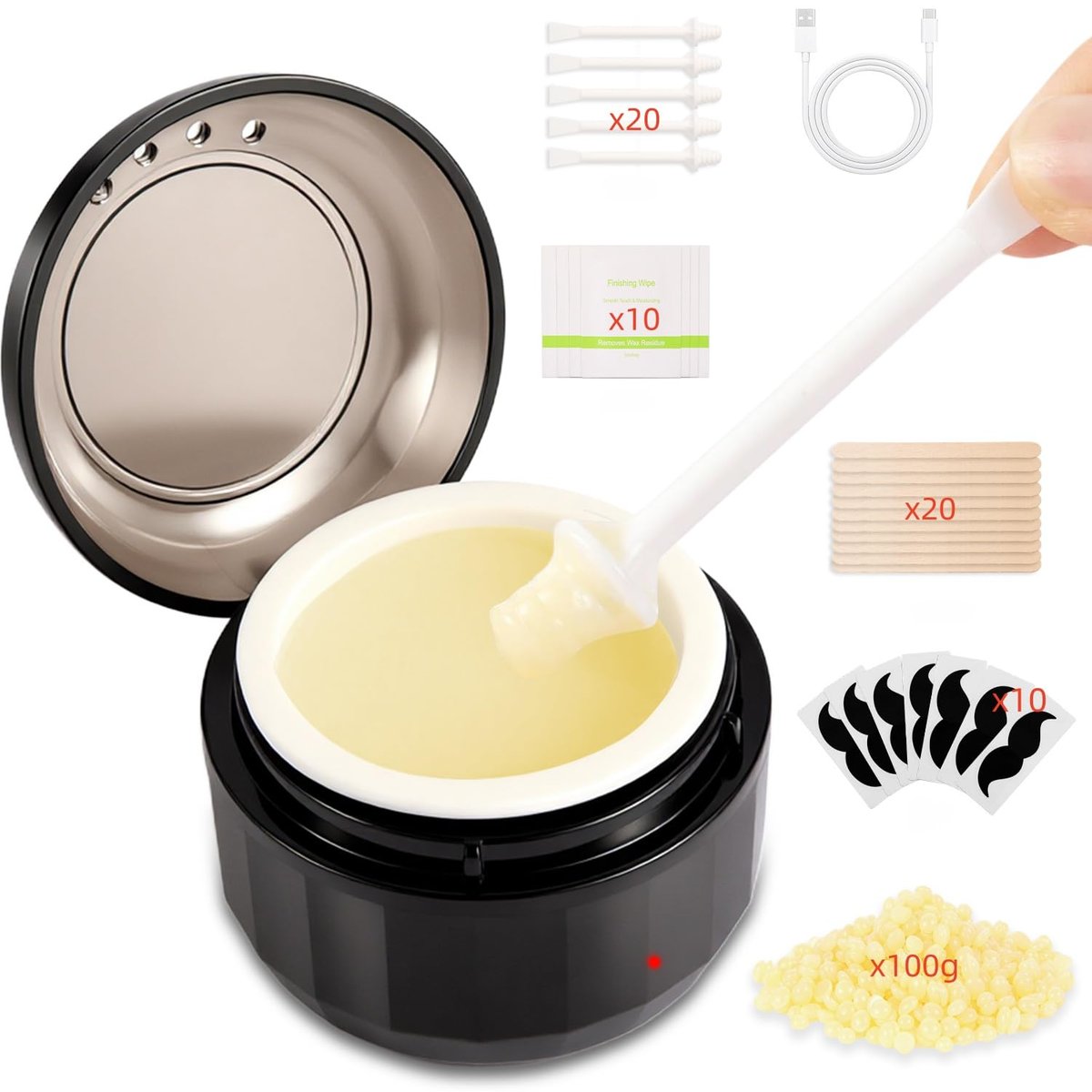 Nasenwachs-Set für Männer und Frauen – 100g Wachs, 40 Stäbchen, USB-Heizung, intelligente Temperaturregelung, kompakte Reisegröße