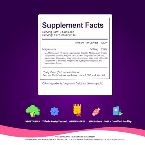 Magnesium Glycinate 500mg | 12-in-1 Hochabsorbierender Magnesium-Komplex mit Citrat, Malat & Taurat | Gegen Krämpfe, Stress & für besseren Schlaf | Herz-, Knochen- & Nervengesundheit | 120 vegane Kapseln