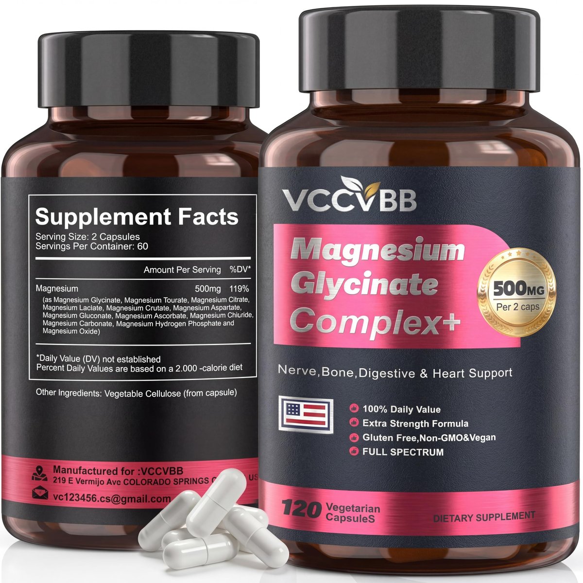Magnesium Glycinate 500mg | 12-in-1 Hochabsorbierender Magnesium-Komplex mit Citrat, Malat & Taurat | Gegen Krämpfe, Stress & für besseren Schlaf | Herz-, Knochen- & Nervengesundheit | 120 vegane Kapseln