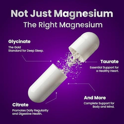 Magnesium Glycinate 500mg | 12-in-1 Hochabsorbierender Magnesium-Komplex mit Citrat, Malat & Taurat | Gegen Krämpfe, Stress & für besseren Schlaf | Herz-, Knochen- & Nervengesundheit | 120 vegane Kapseln