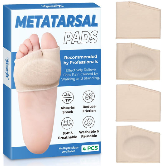 MasterMo Metatarsalpolster für Damen und Herren – Ballenpolster zur Schmerzlinderung bei Sesamoiditis, Metatarsalgie, Morton-Neurom – 2 Paar Stoffhüllen mit Gel-Einlagen (Beige, S)