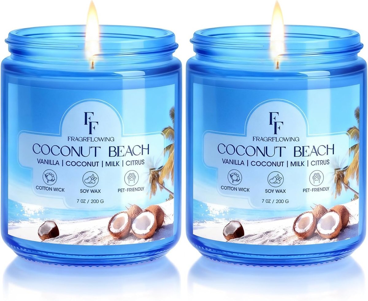 Coconut Beach Duftkerze, natürliche Sojawachs-Kerze für Zuhause, 100 Stunden Brenndauer, Geschenk für Frauen und Männer, 2er-Pack à 198 g