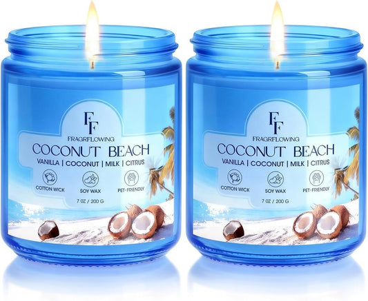 Coconut Beach Duftkerze, natürliche Sojawachs-Kerze für Zuhause, 100 Stunden Brenndauer, Geschenk für Frauen und Männer, 2er-Pack à 198 g