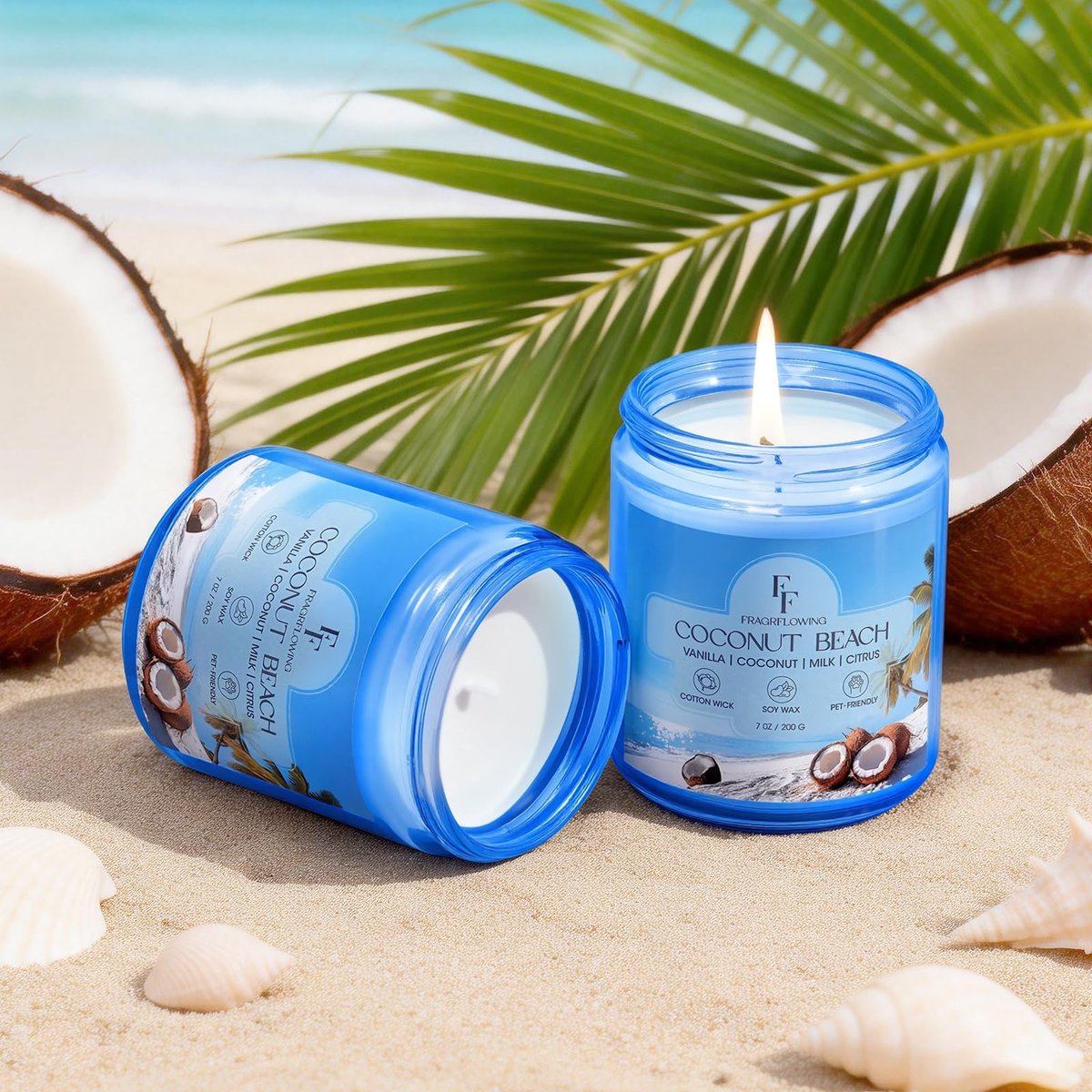 Coconut Beach Duftkerze, natürliche Sojawachs-Kerze für Zuhause, 100 Stunden Brenndauer, Geschenk für Frauen und Männer, 2er-Pack à 198 g