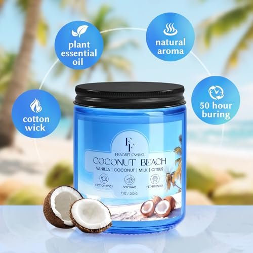 Coconut Beach Duftkerze, natürliche Sojawachs-Kerze für Zuhause, 100 Stunden Brenndauer, Geschenk für Frauen und Männer, 2er-Pack à 198 g