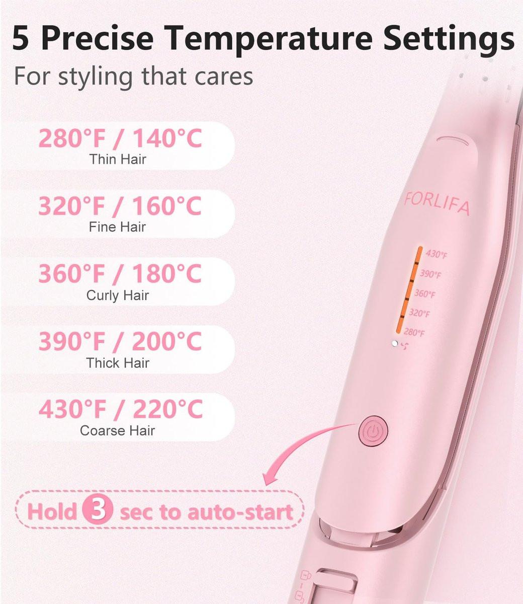 FORLIFA 0,6-Zoll Glätteisen mit 360° Kaltluftstyler, 2-in-1 Haarglätter und Lockenstab für kurzes Haar, Pixie Cut und Pony, Kaltlocken-Stift-Haareisen