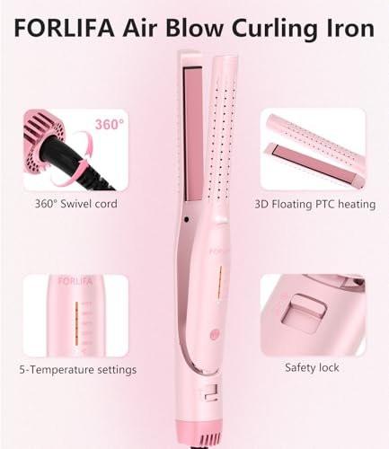 FORLIFA 0,6-Zoll Glätteisen mit 360° Kaltluftstyler, 2-in-1 Haarglätter und Lockenstab für kurzes Haar, Pixie Cut und Pony, Kaltlocken-Stift-Haareisen