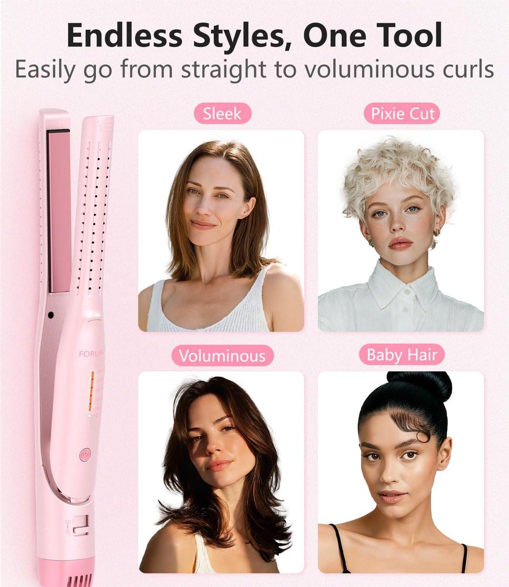 FORLIFA 0,6-Zoll Glätteisen mit 360° Kaltluftstyler, 2-in-1 Haarglätter und Lockenstab für kurzes Haar, Pixie Cut und Pony, Kaltlocken-Stift-Haareisen