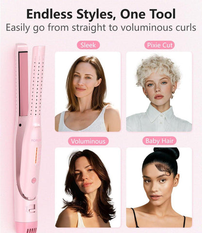 FORLIFA 0,6-Zoll Glätteisen mit 360° Kaltluftstyler, 2-in-1 Haarglätter und Lockenstab für kurzes Haar, Pixie Cut und Pony, Kaltlocken-Stift-Haareisen