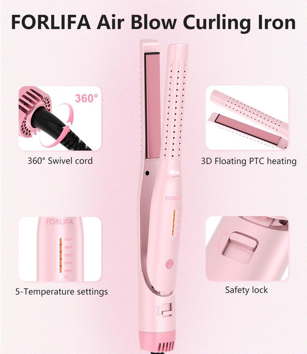 FORLIFA 0,6-Zoll Glätteisen mit 360° Kaltluftstyler, 2-in-1 Haarglätter und Lockenstab für kurzes Haar, Pixie Cut und Pony, Kaltlocken-Stift-Haareisen