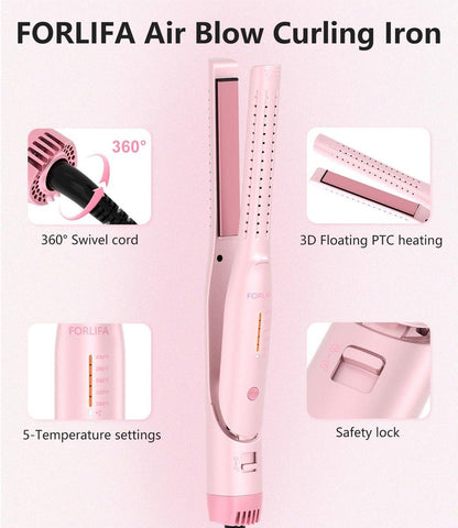 FORLIFA 0,6-Zoll Glätteisen mit 360° Kaltluftstyler, 2-in-1 Haarglätter und Lockenstab für kurzes Haar, Pixie Cut und Pony, Kaltlocken-Stift-Haareisen