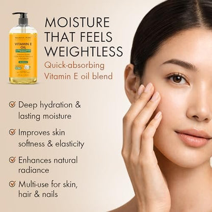 Majestic Pure Öl - 100% reines und natürliches Haarwachstumsöl für Wimpern, Augenbrauen, Haut, Körper, Gesicht, Nägel & Kopfhaut - Vitamin E Öl mit Arganöl 8 Fl Oz