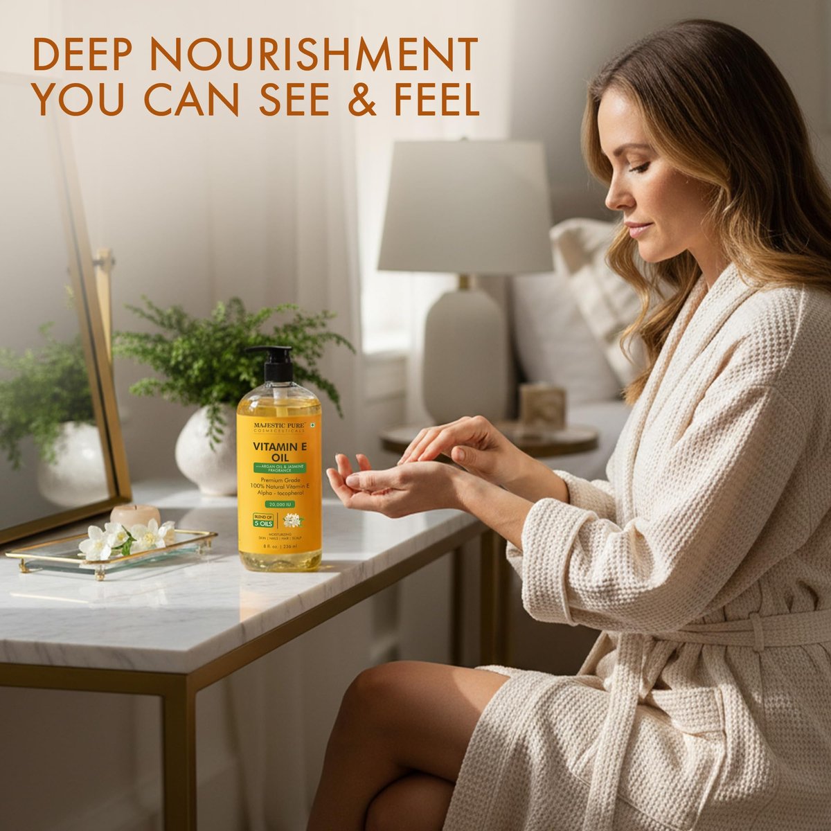 Majestic Pure Öl - 100% reines und natürliches Haarwachstumsöl für Wimpern, Augenbrauen, Haut, Körper, Gesicht, Nägel & Kopfhaut - Vitamin E Öl mit Arganöl 8 Fl Oz