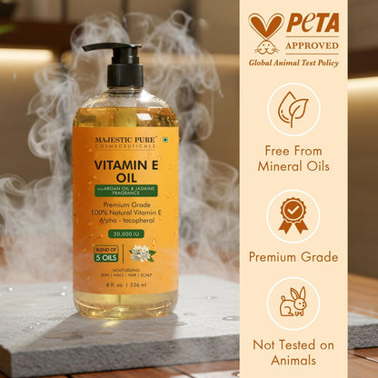Majestic Pure Öl - 100% reines und natürliches Haarwachstumsöl für Wimpern, Augenbrauen, Haut, Körper, Gesicht, Nägel & Kopfhaut - Vitamin E Öl mit Arganöl 8 Fl Oz
