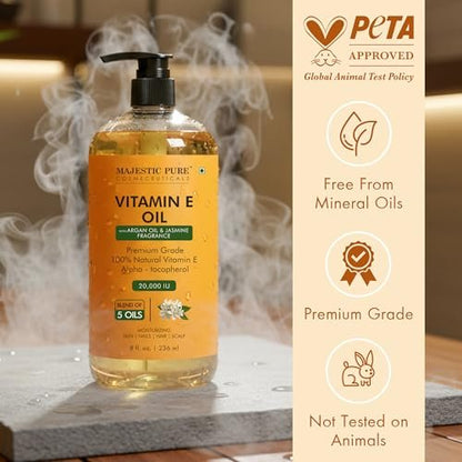 Majestic Pure Öl - 100% reines und natürliches Haarwachstumsöl für Wimpern, Augenbrauen, Haut, Körper, Gesicht, Nägel & Kopfhaut - Vitamin E Öl mit Arganöl 8 Fl Oz