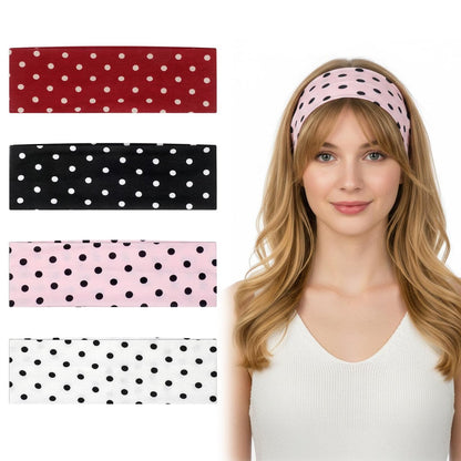 Molain 4er-Pack Polka Dot Stirnband, Rutschfestes Breites Elastisches Stirnband, Weicher Stoff Haarschmuck für Frauen, Yoga, Workout und Alltagsmode