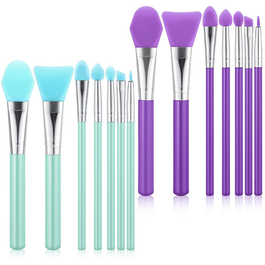 14-teiliges Silikonpinsel-Set: Gesichtsmasken-Auftragspinsel, Epoxidharz-Pinsel für Make-up und Kunsthandwerk – Grün & Lila