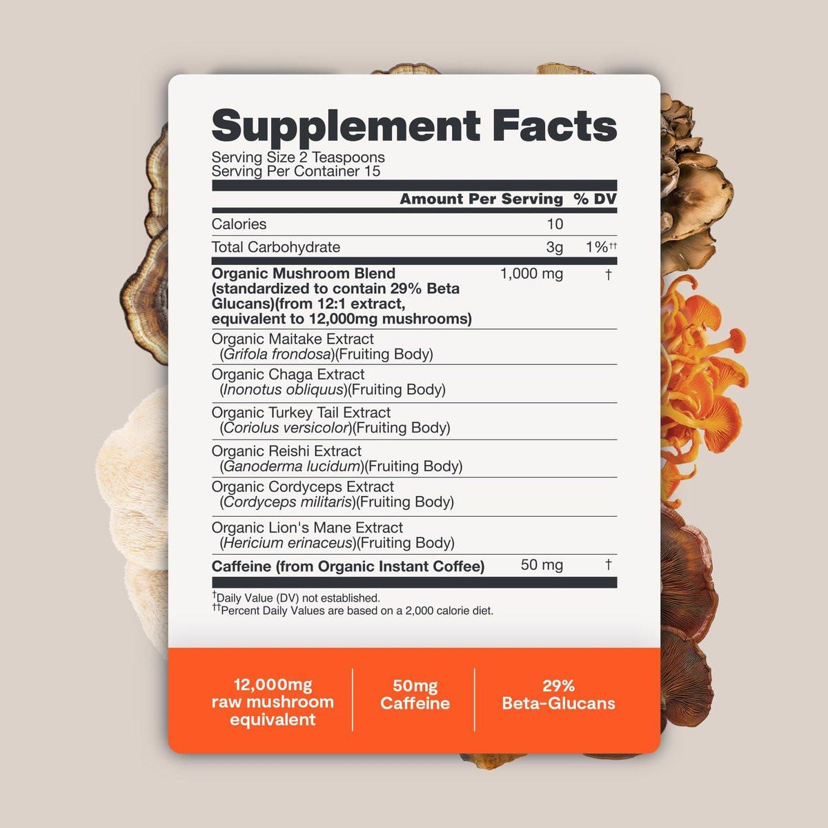 Premium Bio-Pilz Kaffee – 12:1 Fruchtkörper Extrakt – Reise Pack – 29% Beta-Glucane – Sanfter Geschmack, Laborgeprüft für Saubere Energie, Kein Zittern, Fokus, Immununterstützung (15 Portionen)
