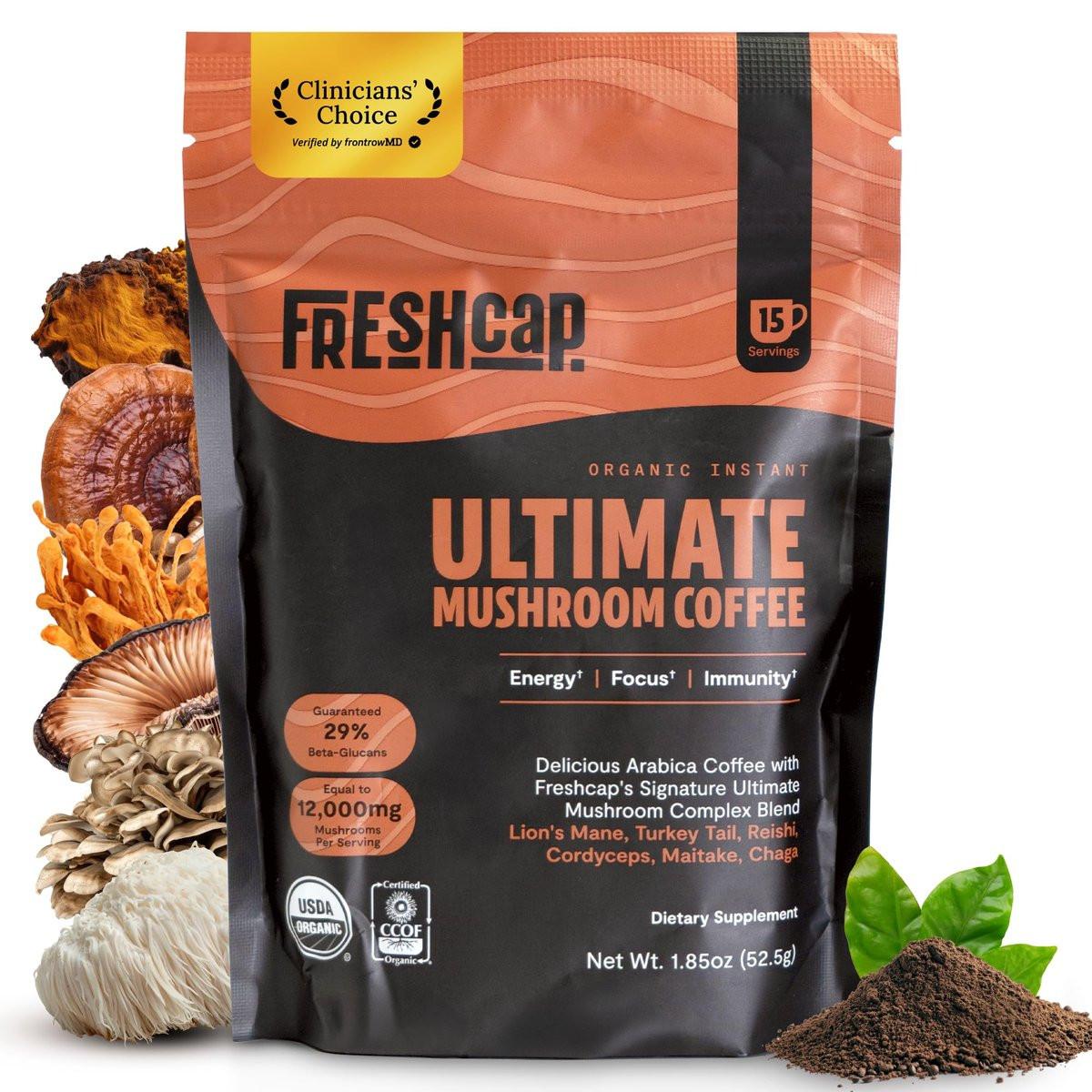 Premium Bio-Pilz Kaffee – 12:1 Fruchtkörper Extrakt – Reise Pack – 29% Beta-Glucane – Sanfter Geschmack, Laborgeprüft für Saubere Energie, Kein Zittern, Fokus, Immununterstützung (15 Portionen)