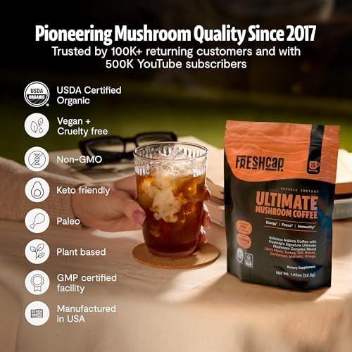 Premium Bio-Pilz Kaffee – 12:1 Fruchtkörper Extrakt – Reise Pack – 29% Beta-Glucane – Sanfter Geschmack, Laborgeprüft für Saubere Energie, Kein Zittern, Fokus, Immununterstützung (15 Portionen)