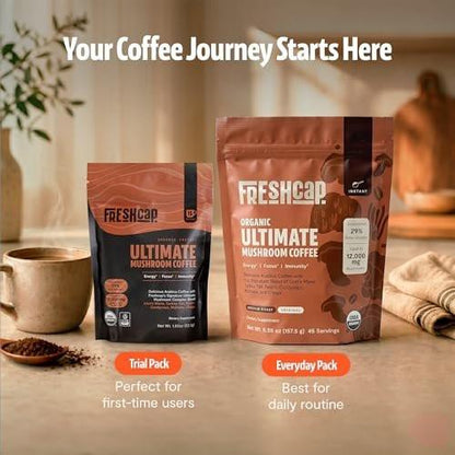 Premium Bio-Pilz Kaffee – 12:1 Fruchtkörper Extrakt – Reise Pack – 29% Beta-Glucane – Sanfter Geschmack, Laborgeprüft für Saubere Energie, Kein Zittern, Fokus, Immununterstützung (15 Portionen)
