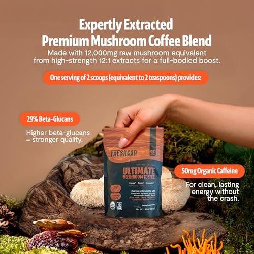 Premium Bio-Pilz Kaffee – 12:1 Fruchtkörper Extrakt – Reise Pack – 29% Beta-Glucane – Sanfter Geschmack, Laborgeprüft für Saubere Energie, Kein Zittern, Fokus, Immununterstützung (15 Portionen)