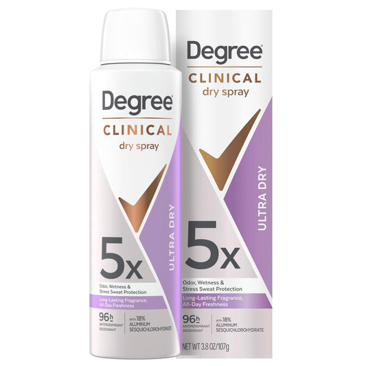 Degree Clinical Strength Antiperspirant Deodorant Ultra Dry Spray 96 Stunden Schweiß- und Geruchsschutz 5x Schweißarten 3,8 oz