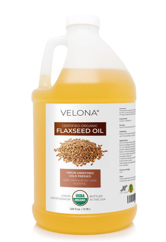 Velona Bio-Leinöl USDA zertifiziert - 1 Gallone / 128 Fl Oz | 100% reines und natürliches Trägeröl | Unraffiniert, kaltgepresst | Für Körper, Gesicht & Hautpflege