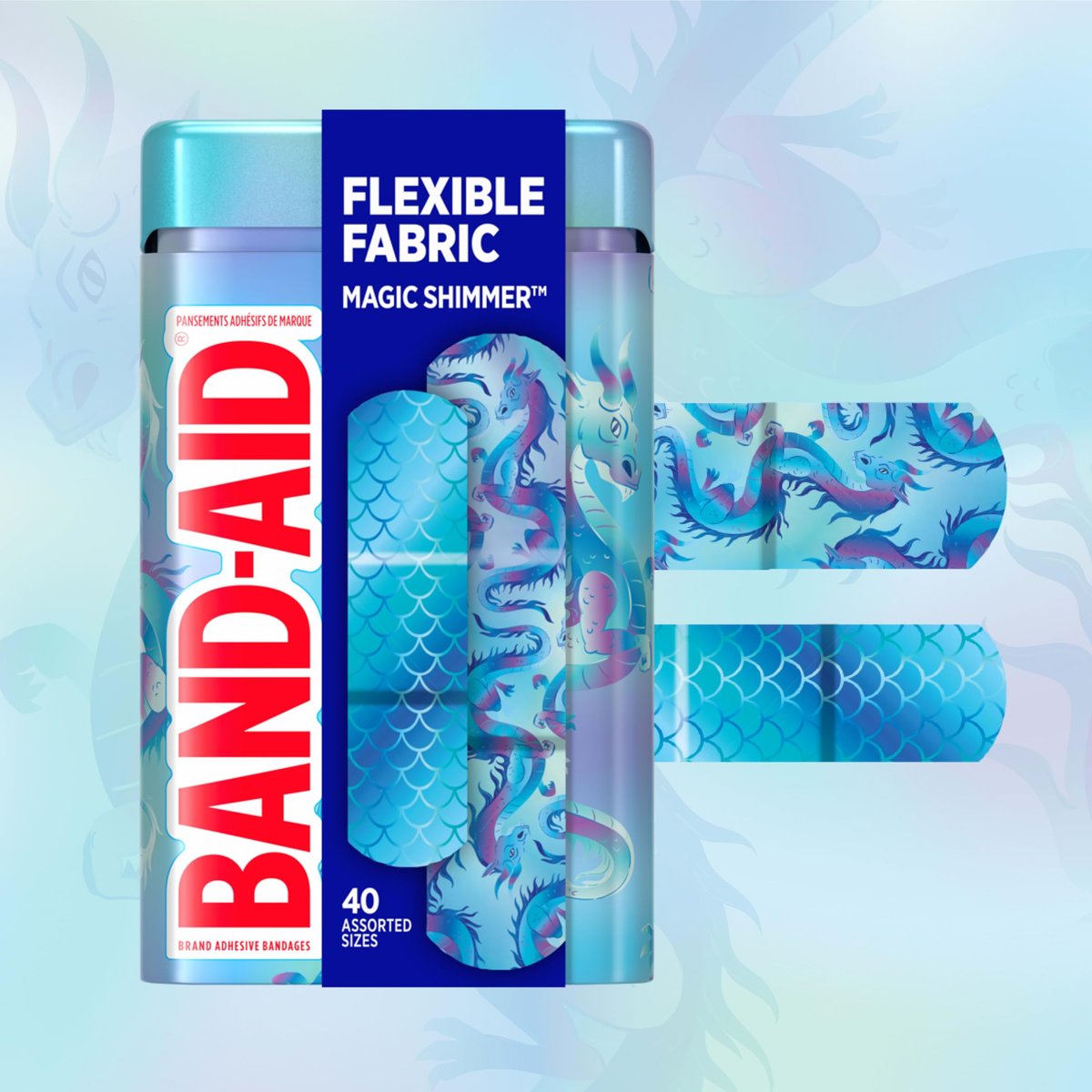 BAND-AID Flexible Stoffpflaster – Irideszierendes Magic Shimmer Design, gemischte Größen, 40 Stück – für kleine Schnitte, Schürfwunden & Verbrennungen