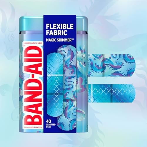 BAND-AID Flexible Stoffpflaster – Irideszierendes Magic Shimmer Design, gemischte Größen, 40 Stück – für kleine Schnitte, Schürfwunden & Verbrennungen