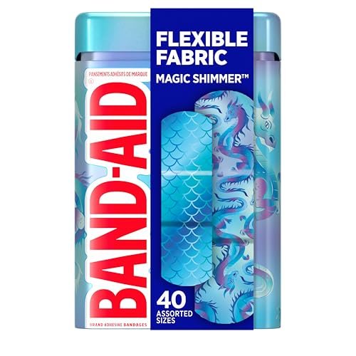 BAND-AID Flexible Stoffpflaster – Irideszierendes Magic Shimmer Design, gemischte Größen, 40 Stück – für kleine Schnitte, Schürfwunden & Verbrennungen