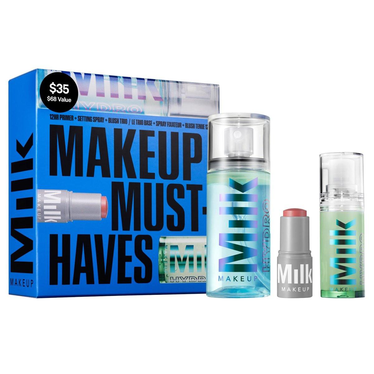 Milk Makeup Mini Must-Haves Set – 12-Stunden-Feuchtigkeits-Primer, Setting Spray & Multi-Use Cream Blush Stick in Werk