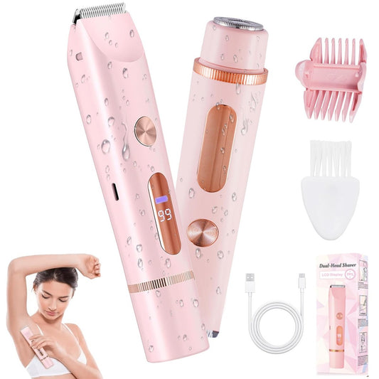 2-in-1 Bikini Trimmer für Frauen – Dual-Head Elektrorasierer mit LED-Anzeige, IPX7 wasserdicht, wiederaufladbar für Achseln, Beine, Gesicht, Nass- und Trockenanwendung