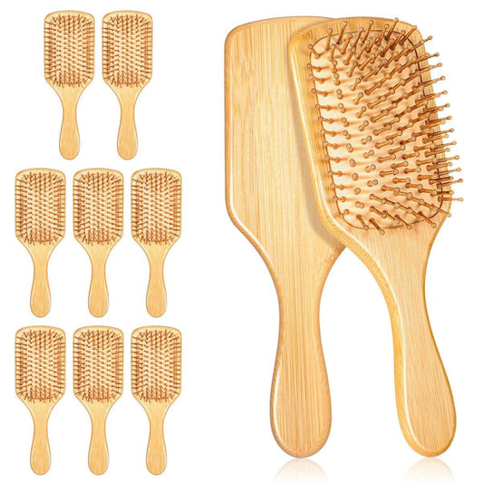10er-Pack Bambus-Haarbürsten – Anti-Statische Holz-Paddlebürste mit ergonomischem Griff und abgerundeten Bambusborsten für sanftes Entwirren und Kopfmassage, 24,5 x 8,5 cm