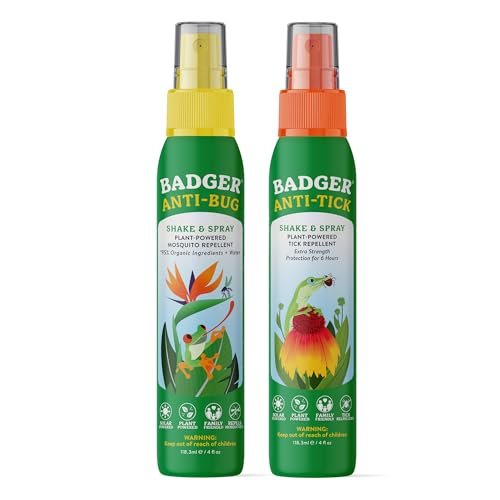 Badger Insektenschutz & Zeckenschutz Kombi-Paket, Familienfreundlich, Natürlicher Mückenschutz mit Bio-Ölen, Angenehmer Duft, Pflanzlich, Ohne DEET, Vegan, 2 x 118 ml