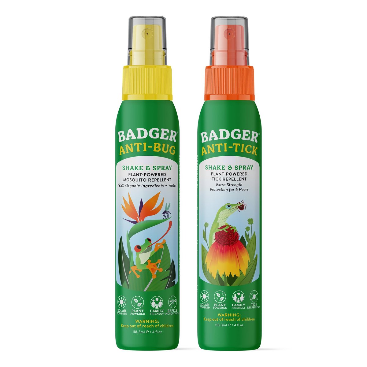 Badger Insektenschutz & Zeckenschutz Kombi-Paket, Familienfreundlich, Natürlicher Mückenschutz mit Bio-Ölen, Angenehmer Duft, Pflanzlich, Ohne DEET, Vegan, 2 x 118 ml