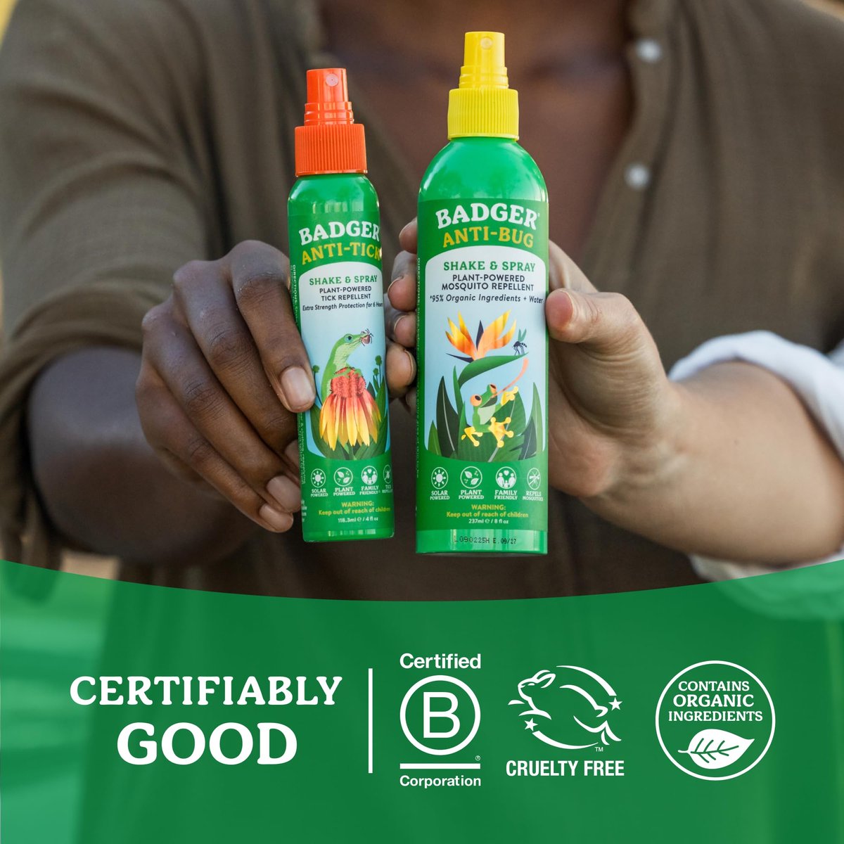 Badger Insektenschutzspray, 3-Stunden Mückenschutz ohne DEET, Familienfreundlich, mit Citronella & Bio-Ölen, Natürliches & Veganes Insektenschutzspray, 240 ml Aluminiumflasche
