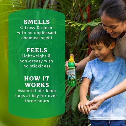 Badger Insektenschutzspray, 3-Stunden Mückenschutz ohne DEET, Familienfreundlich, mit Citronella & Bio-Ölen, Natürliches & Veganes Insektenschutzspray, 240 ml Aluminiumflasche