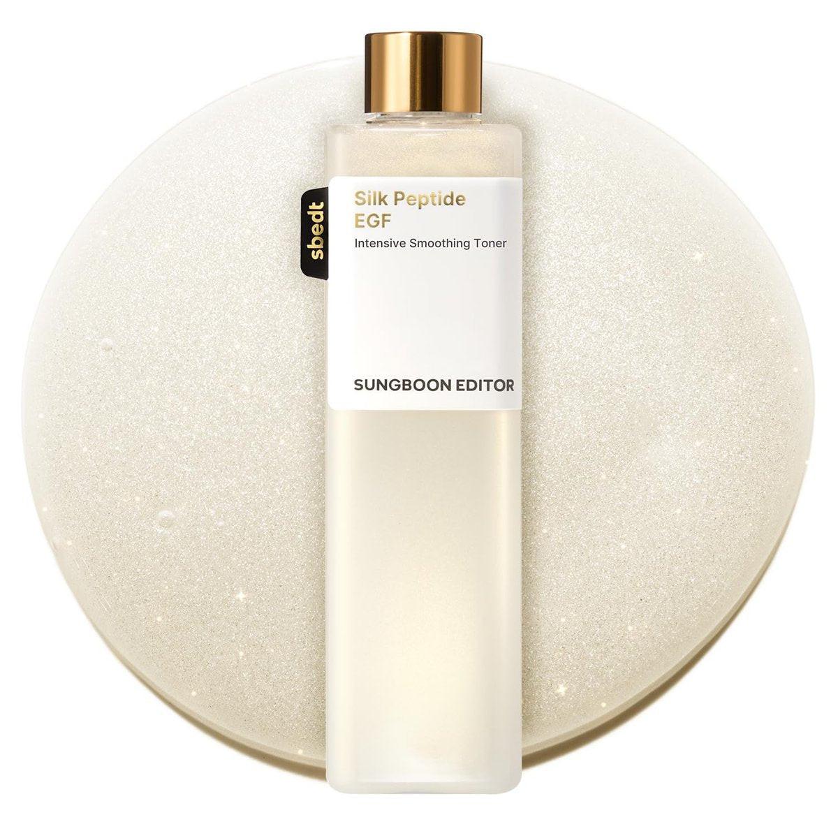 SUNGBOON EDITOR Silk Peptide EGF Gesichtstoner mit Kupferpeptiden für empfindliche Haut | Feuchtigkeits- und Glättungspflege für feine Linien | Strahlender Teint | Koreanische Hautpflege 300 ml