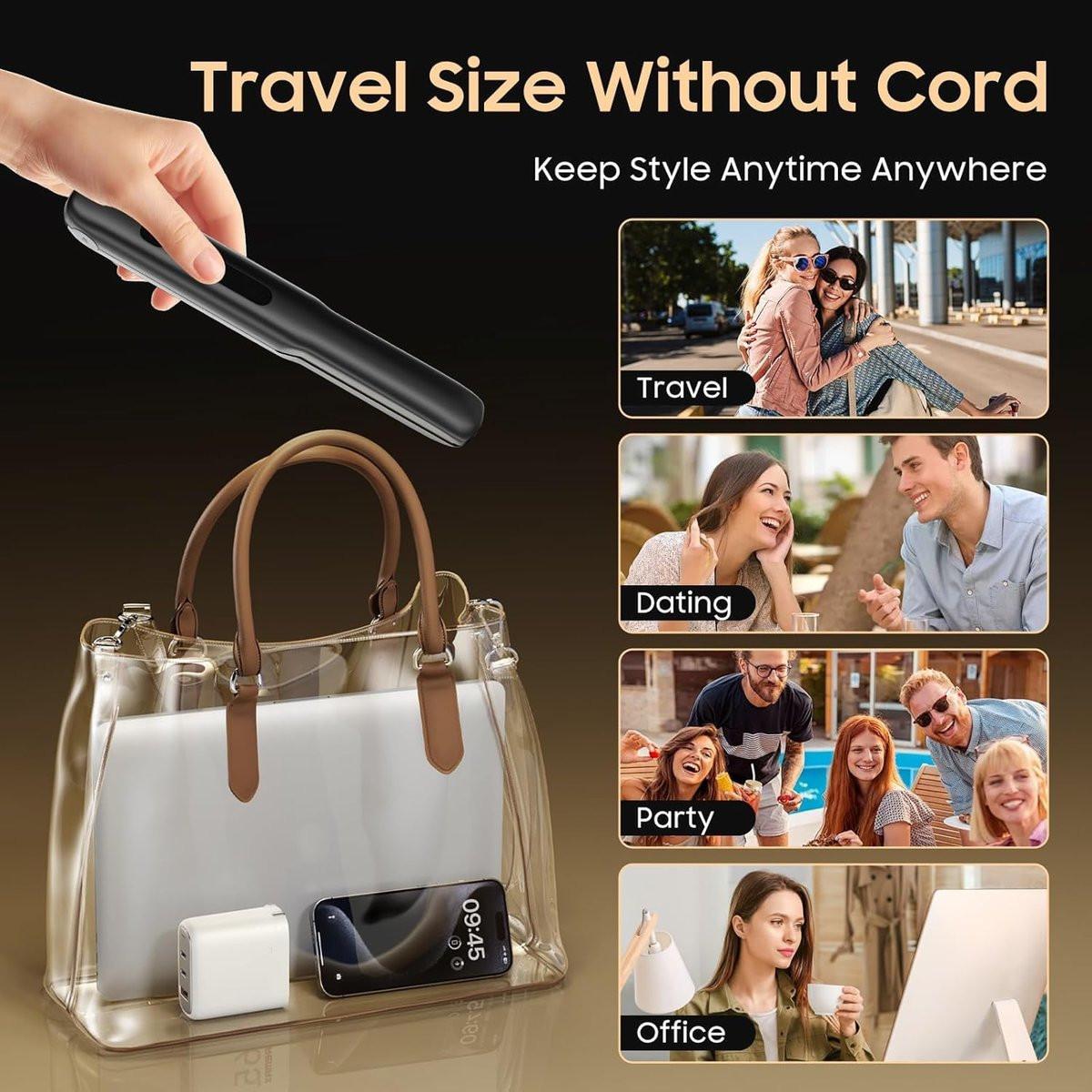 KABELLOSER HAARGLÄTTER UND LOCKENSTAB 2 IN 1, TRAGBARER MINI GLÄTTER & LOCKENSTAB, SCHNELL AUFHEIZENDE TITANPLATTE MIT 4 EINSTELLBAREN TEMPERATUREN, REISEGRÖSSE, IDEALES GESCHENK