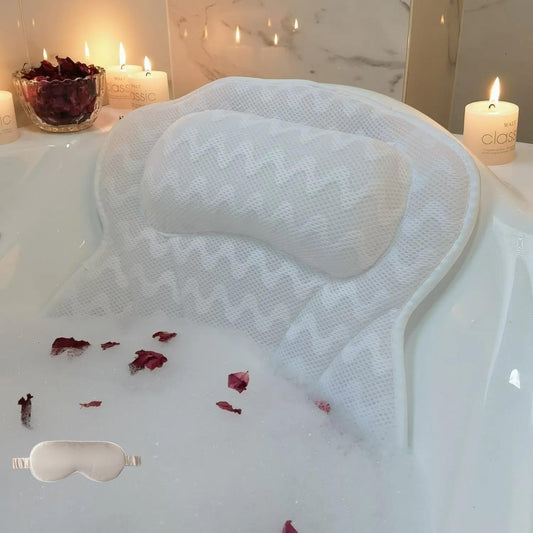 LIBRALUX Badekissen – Luxuriöses Badewannenkissen für Nacken und Rücken, mit weichem 4D Mesh-Gewebe und rutschfesten Saugnäpfen, Wellness-Zubehör für Entspannung im Bad (Wave White)