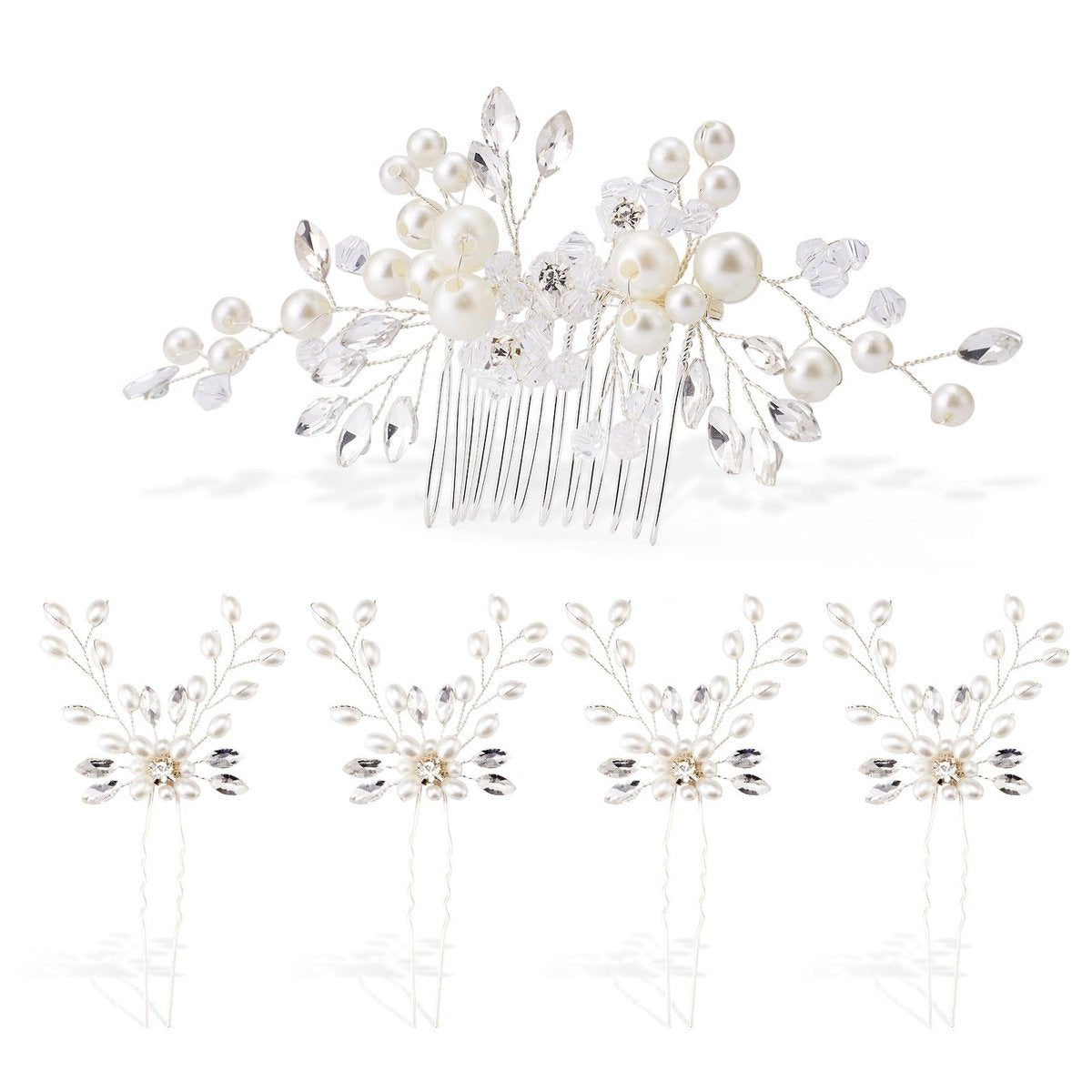 5 Stück Braut-Seitenkämme mit Strass-Perlen-Haarschmuck für Braut und Brautjungfern, Kupferdraht-Hochzeitshaarklammern für Abschlussball und formelle Kleider