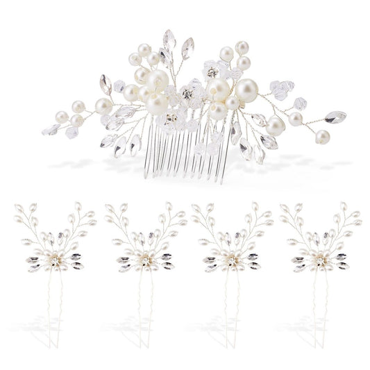 5 Stück Braut-Seitenkämme mit Strass-Perlen-Haarschmuck für Braut und Brautjungfern, Kupferdraht-Hochzeitshaarklammern für Abschlussball und formelle Kleider