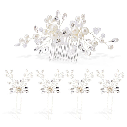 5 Stück Braut-Seitenkämme mit Strass-Perlen-Haarschmuck für Braut und Brautjungfern, Kupferdraht-Hochzeitshaarklammern für Abschlussball und formelle Kleider