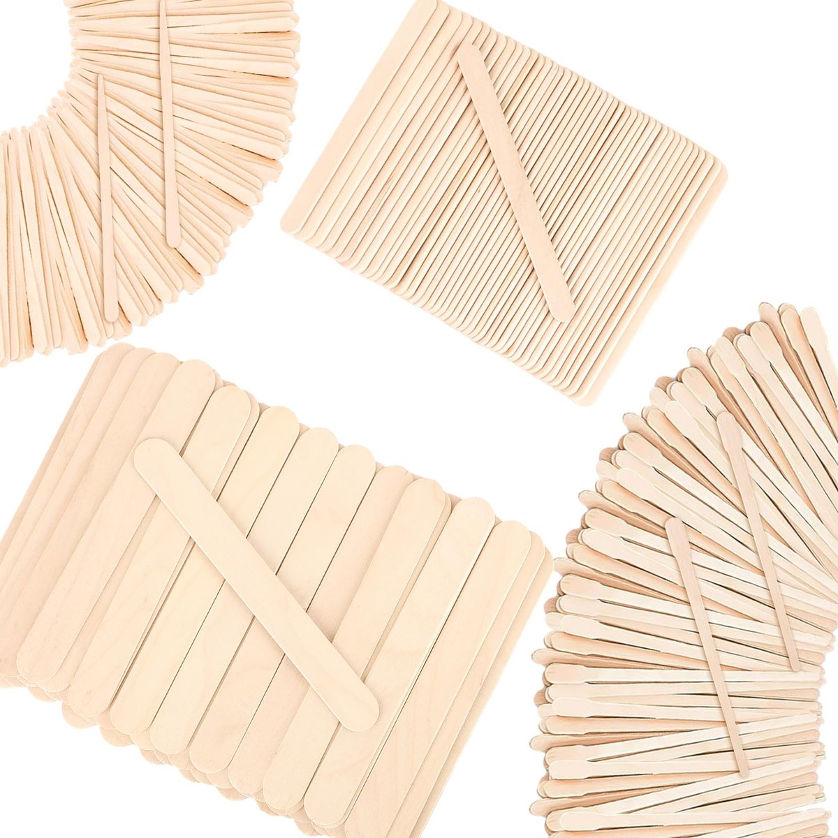 SNWbamood 500er-Pack Assortierte Holz-Wachsstäbchen zur Haarentfernung – 4 Größen für Körper, Beine, Gesicht – Popsicle-Sticks für Wachsauftrag, Spatel oder Bastelarbeiten